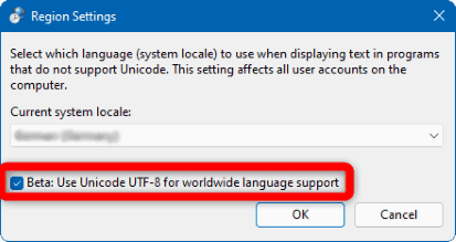 Windows Region UTF-8 Support Setting