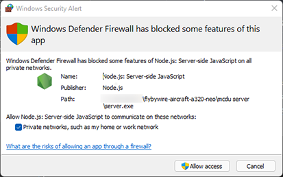 Windows Firewall Dialog